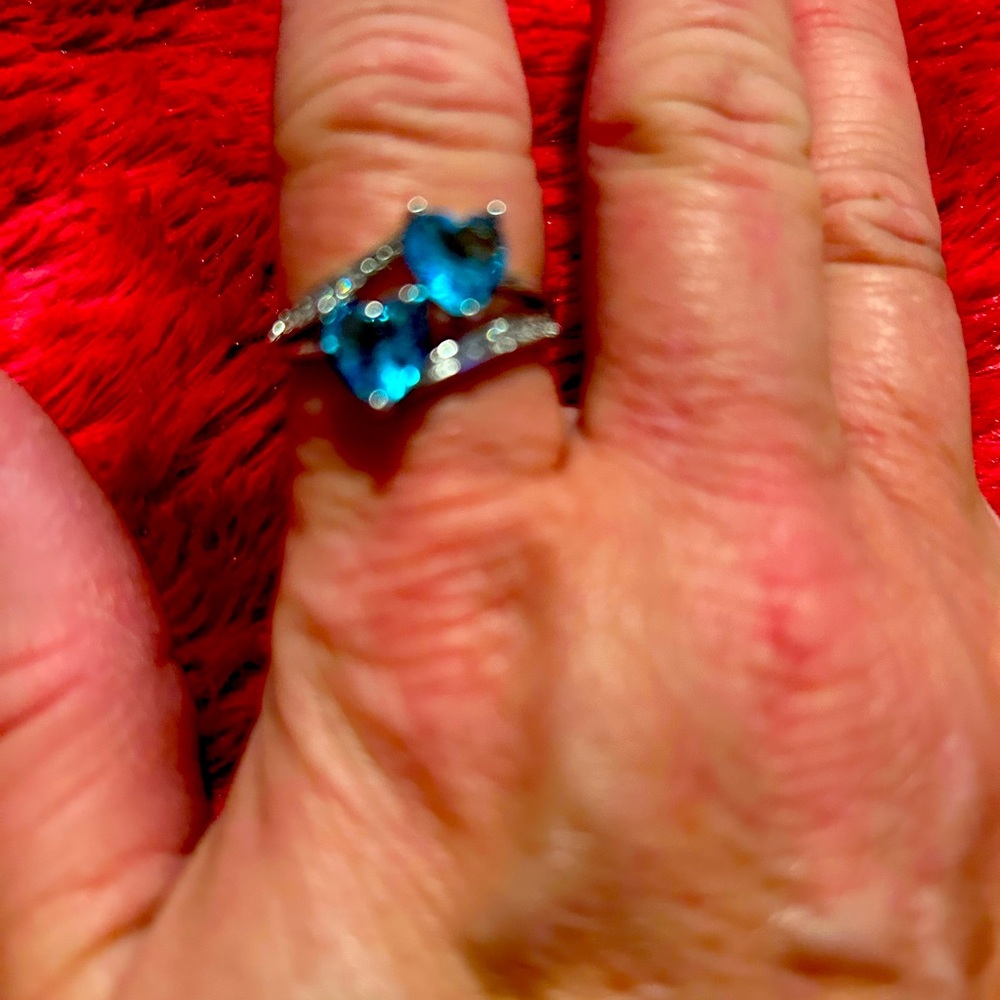 Stainless steel blue topaz bling ring